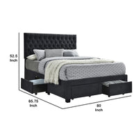 Fabric Upholstered Wooden Eastern King Size Bed with Bottom Drawers, Black