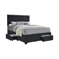 Fabric Upholstered Wooden Queen Size Bed with Bottom Drawers, Black