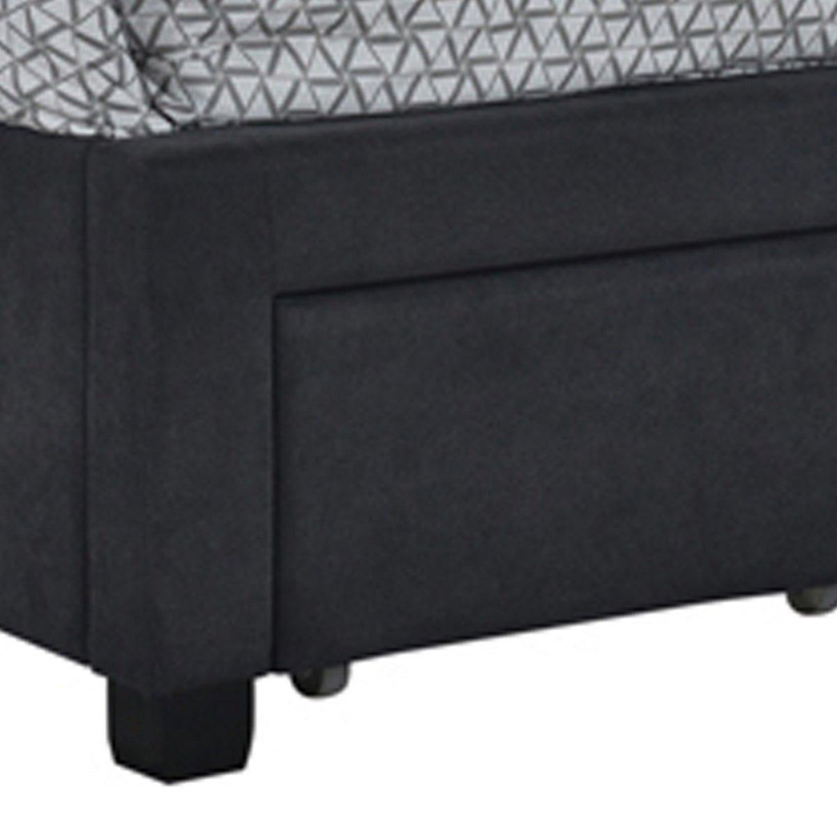Fabric Upholstered Wooden Queen Size Bed with Bottom Drawers, Black