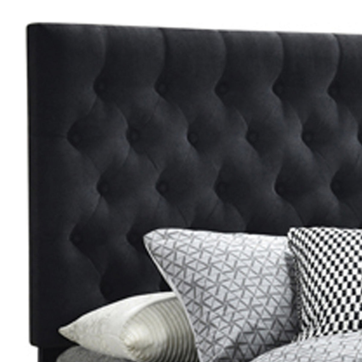 Fabric Upholstered Wooden Queen Size Bed with Bottom Drawers, Black