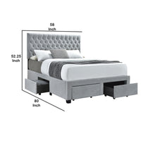 Fabric Upholstered Wooden Full Size Bed with Bottom Drawers, Gray