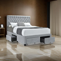 Fabric Upholstered Wooden Full Size Bed with Bottom Drawers, Gray