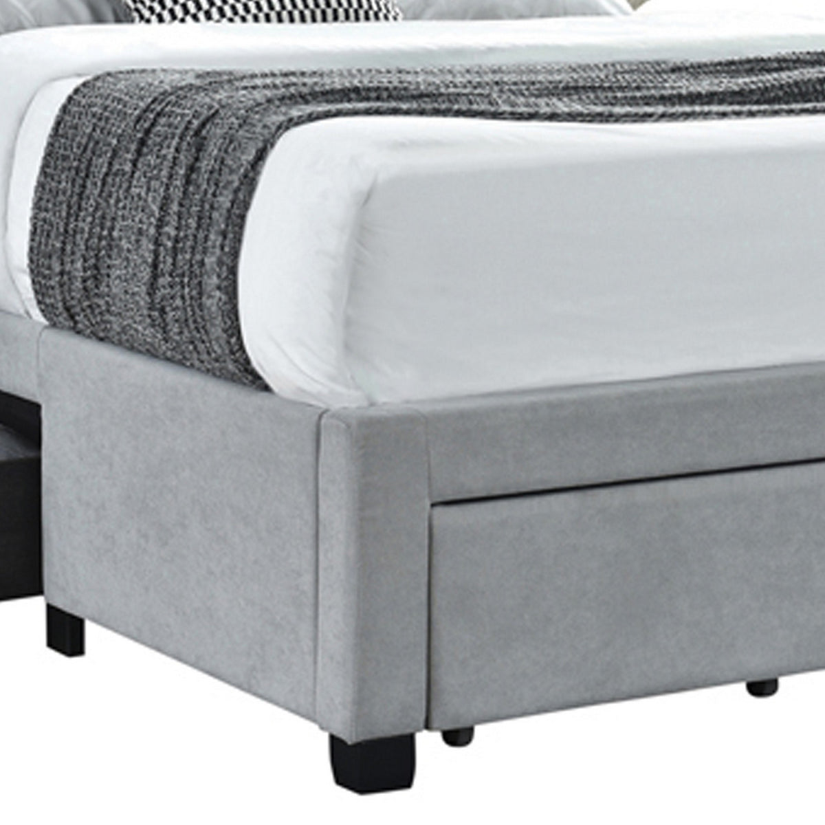 Fabric Upholstered Wooden Queen Size Bed with Bottom Drawers, Gray
