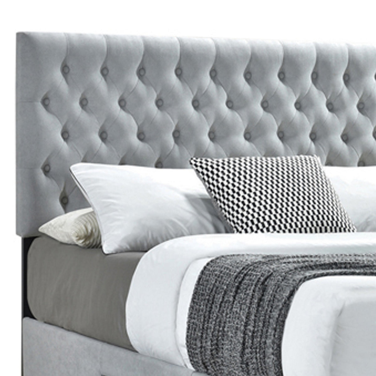 Fabric Upholstered Wooden Queen Size Bed with Bottom Drawers, Gray