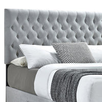 Fabric Upholstered Wooden Queen Size Bed with Bottom Drawers, Gray