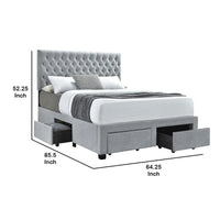 Fabric Upholstered Wooden Queen Size Bed with Bottom Drawers, Gray