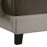 Fabric Upholstered Wooden Queen Size Bed with Nailhead Trims, Beige  - BM215886