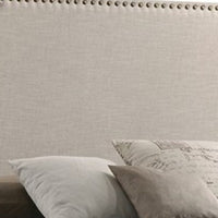 Fabric Upholstered Wooden Queen Size Bed with Nailhead Trims, Beige  - BM215886