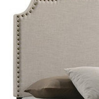 Fabric Upholstered Wooden Queen Size Bed with Nailhead Trims, Beige  - BM215886