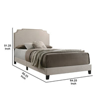Fabric Upholstered Wooden Queen Size Bed with Nailhead Trims, Beige  - BM215886