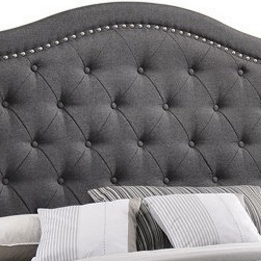 Fabric Upholstered Wooden Demi Wing Full Bed with Camelback Headboard, Gray - BM215893