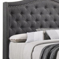 Fabric Upholstered Wooden Demi Wing Full Bed with Camelback Headboard, Gray - BM215893