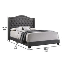 Fabric Upholstered Wooden Demi Wing Full Bed with Camelback Headboard, Gray - BM215893