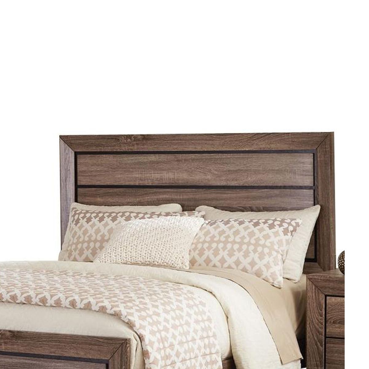 Transitional Style Queen Size Bed with Natural Grain Details, Brown