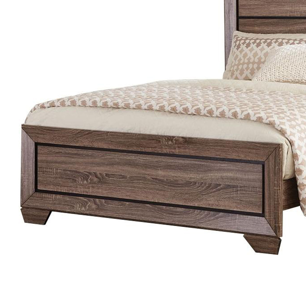 Transitional Style Queen Size Bed with Natural Grain Details, Brown