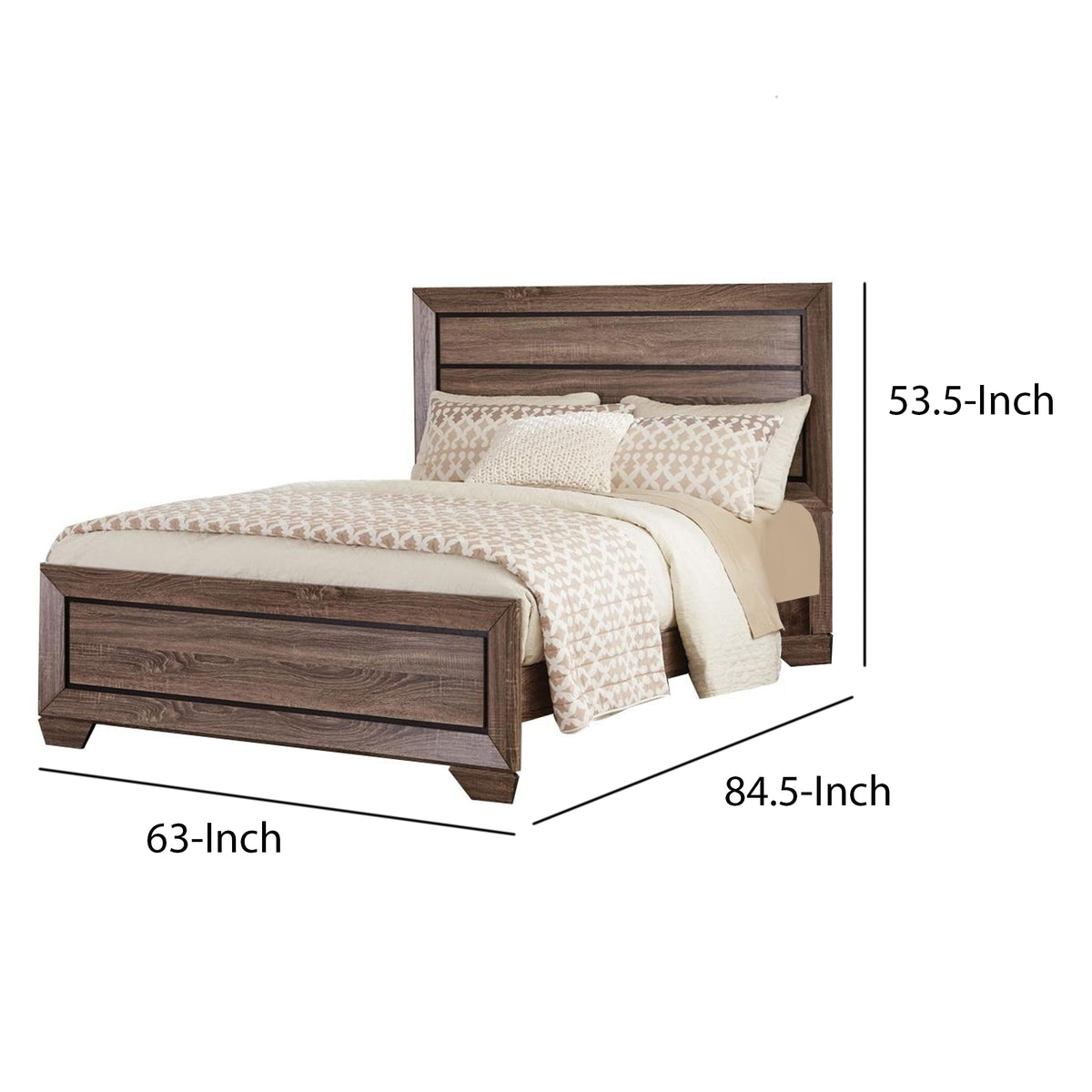 Transitional Style Queen Size Bed with Natural Grain Details, Brown