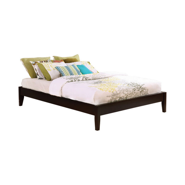 Wooden Queen Size Bed Frame with Chamfered Legs, Dark Brown