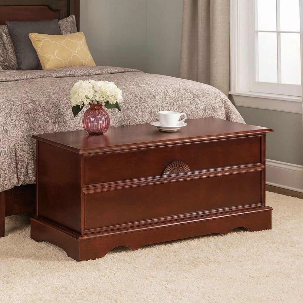 Traditional Style Lift Top Wooden Chest with Locking Lid, Dark Brown - BM215984
