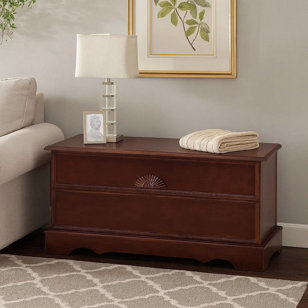 Traditional Style Lift Top Wooden Chest with Locking Lid, Dark Brown - BM215984