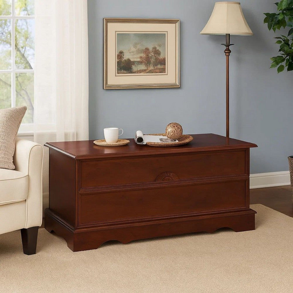 Traditional Style Lift Top Wooden Chest with Locking Lid, Dark Brown - BM215984