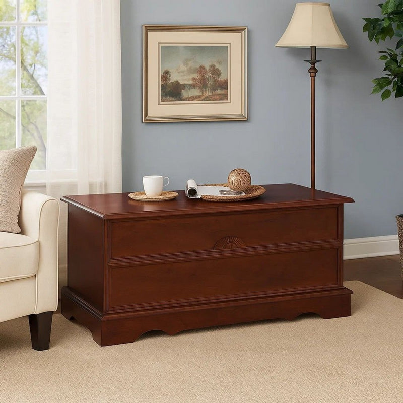 Traditional Style Lift Top Wooden Chest with Locking Lid, Dark Brown - BM215984
