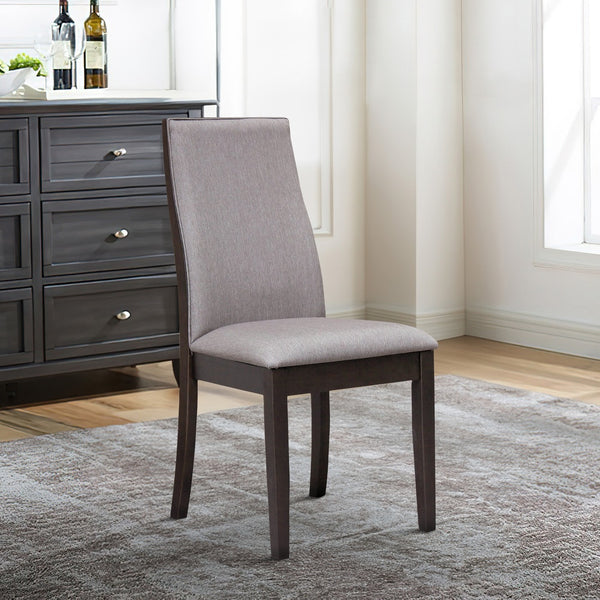Fabric Upholstered Wooden Dining Chair, Set of 2, Gray and Brown  - BM215990