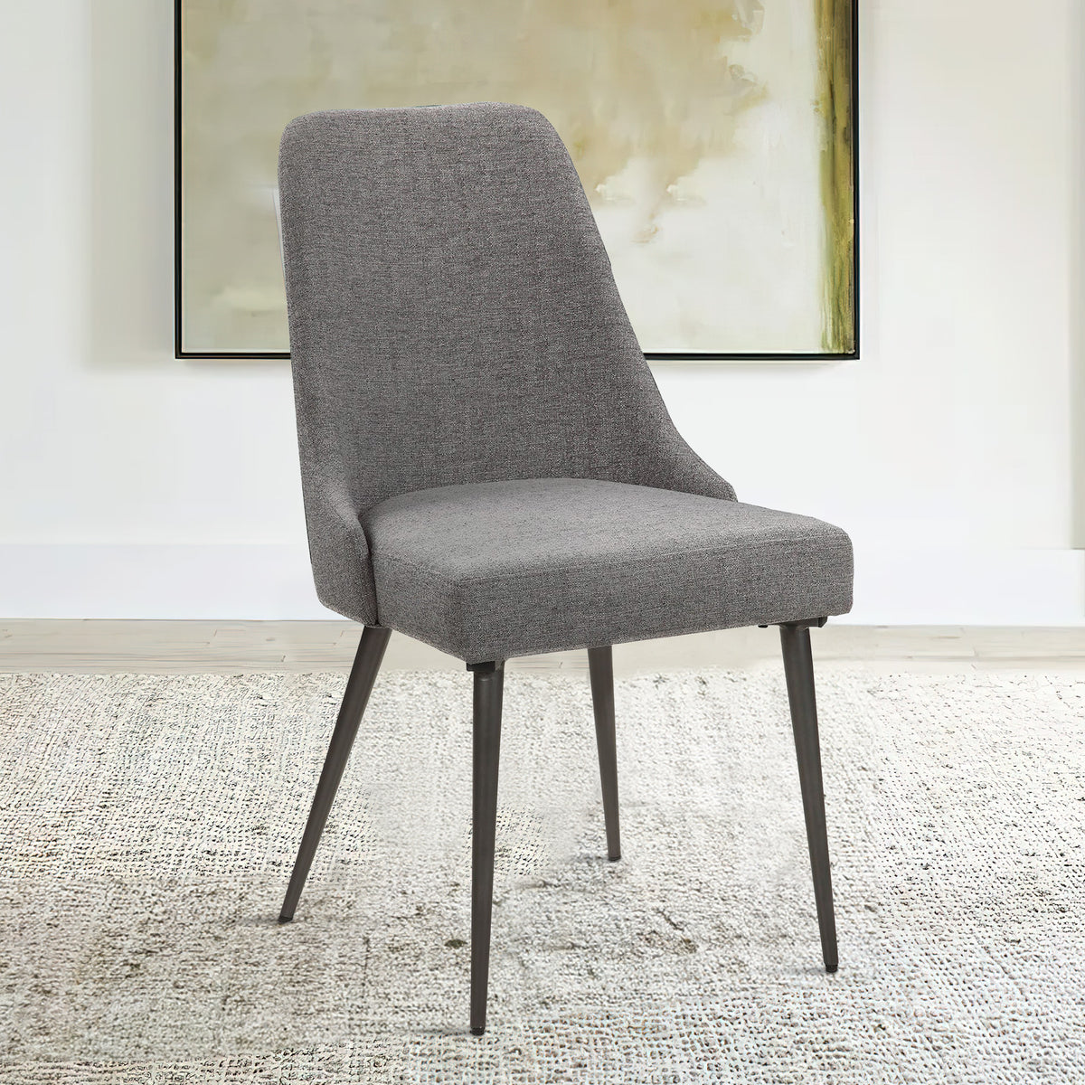 Textured Fabric Upholstered Metal Frame Dining Chair, Set of 2, Gray - BM215998