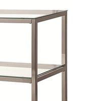 Glass and Metal Frame Sofa Table with 2 Open Shelves, Silver and Clear - BM216001