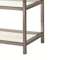 Glass and Metal Frame Sofa Table with 2 Open Shelves, Silver and Clear - BM216001