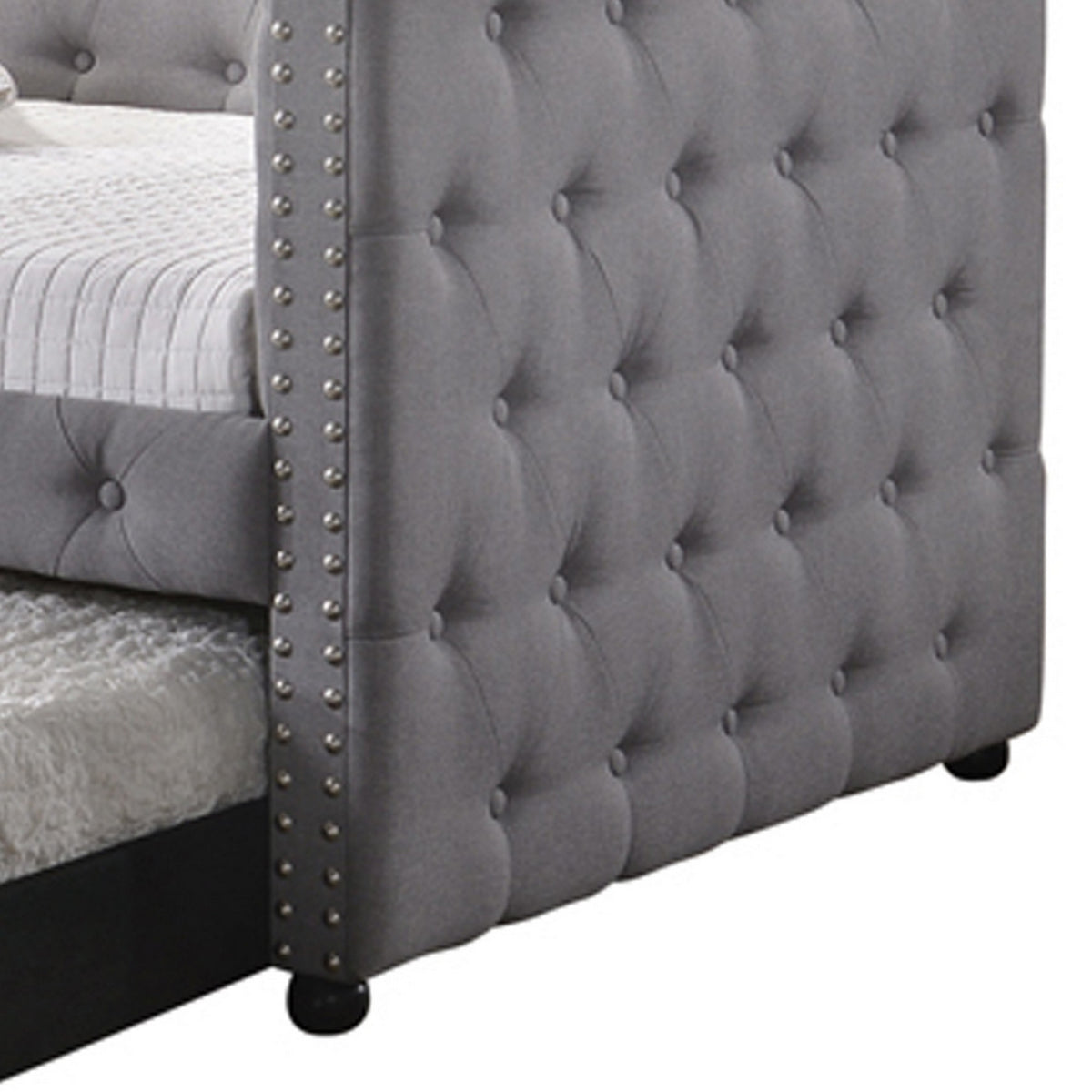 Fabric Upholstered Button Tufted Twin Daybed with Nailhead Trims, Gray