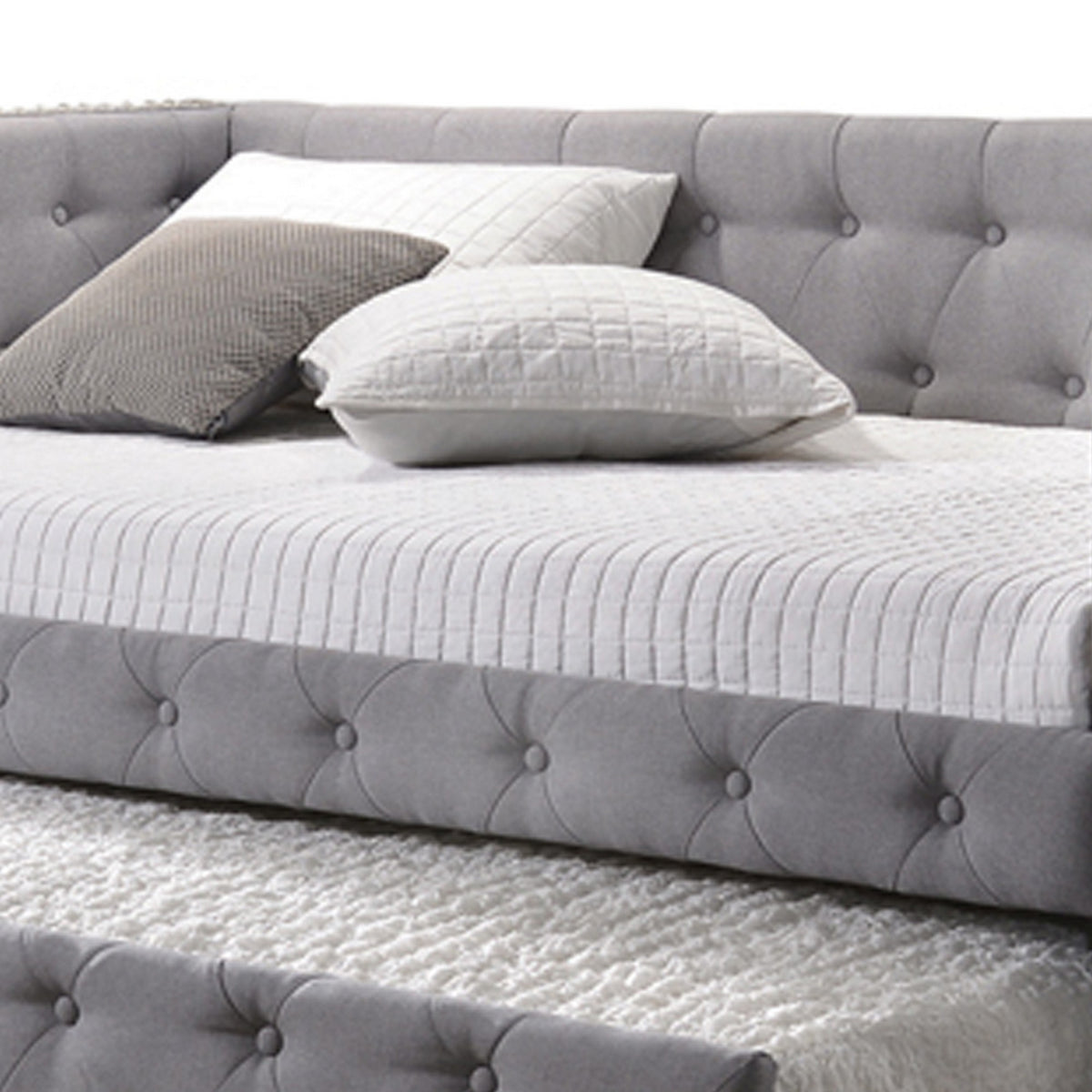 Fabric Upholstered Button Tufted Twin Daybed with Nailhead Trims, Gray
