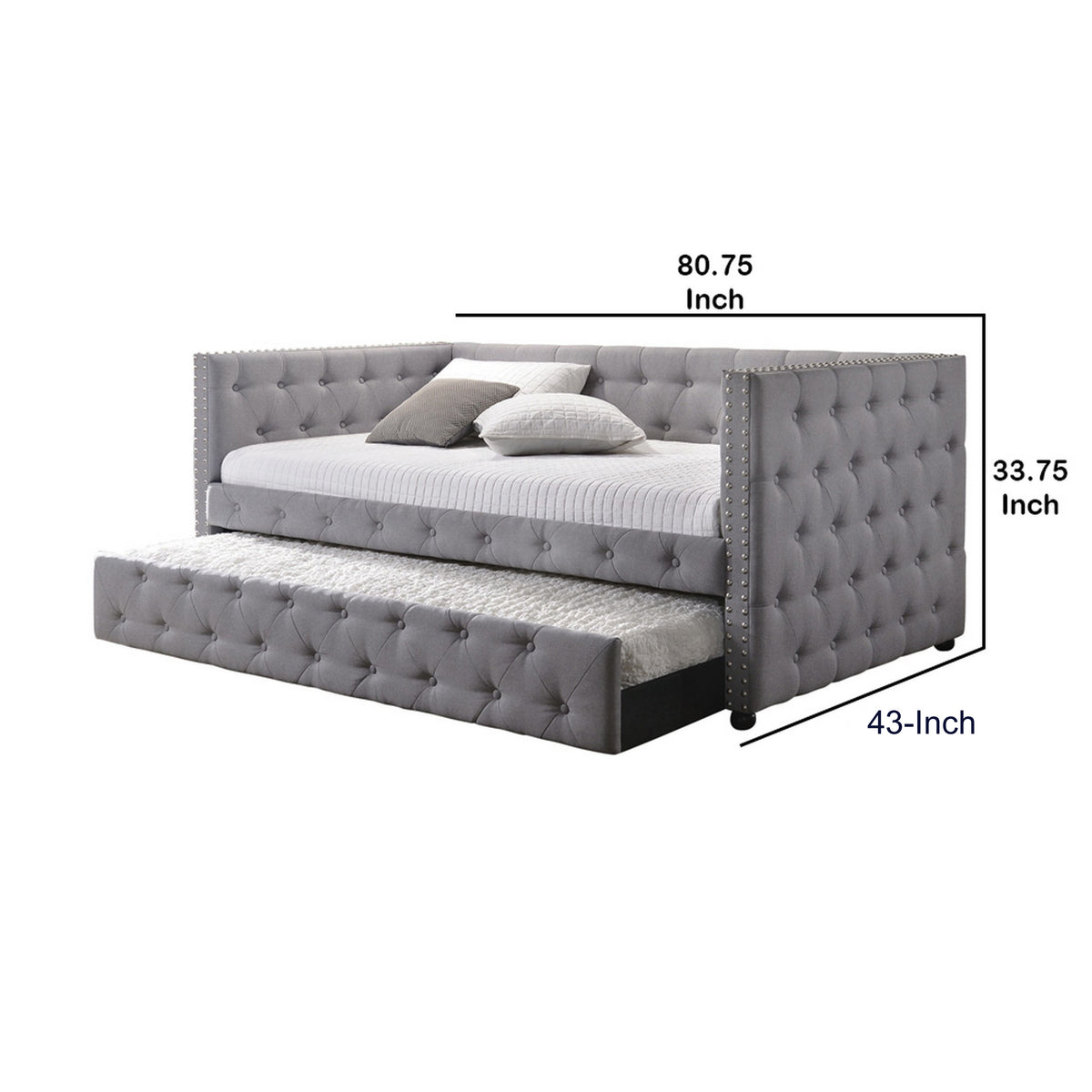 Fabric Upholstered Button Tufted Twin Daybed with Nailhead Trims, Gray