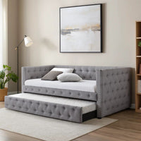 Fabric Upholstered Button Tufted Twin Daybed with Nailhead Trims, Gray
