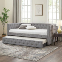 Fabric Upholstered Button Tufted Twin Daybed with Nailhead Trims, Gray