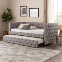 Fabric Upholstered Button Tufted Twin Daybed with Nailhead Trims, Gray