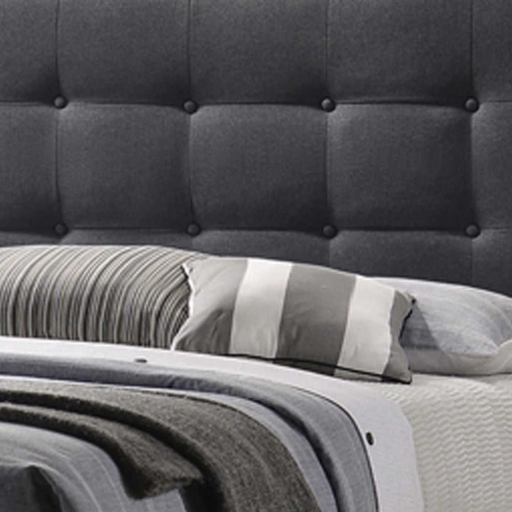 Full Size Bed with Square Button Tufted Headboard, Dark Gray - BM216087