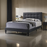 Full Size Bed with Square Button Tufted Headboard, Dark Gray - BM216087