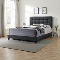 Queen Size Bed with Square Button Tufted Headboard, Dark Gray - BM216089