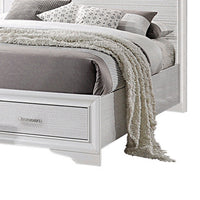 Contemporary Eastern King Bed with Drawers and Glittering Stripes, White