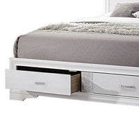 Contemporary Eastern King Bed with Drawers and Glittering Stripes, White