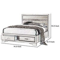 Contemporary Eastern King Bed with Drawers and Glittering Stripes, White
