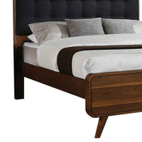 Platform Style Square Tufting Queen Bed with Rounded Corners,Brown and Gray
