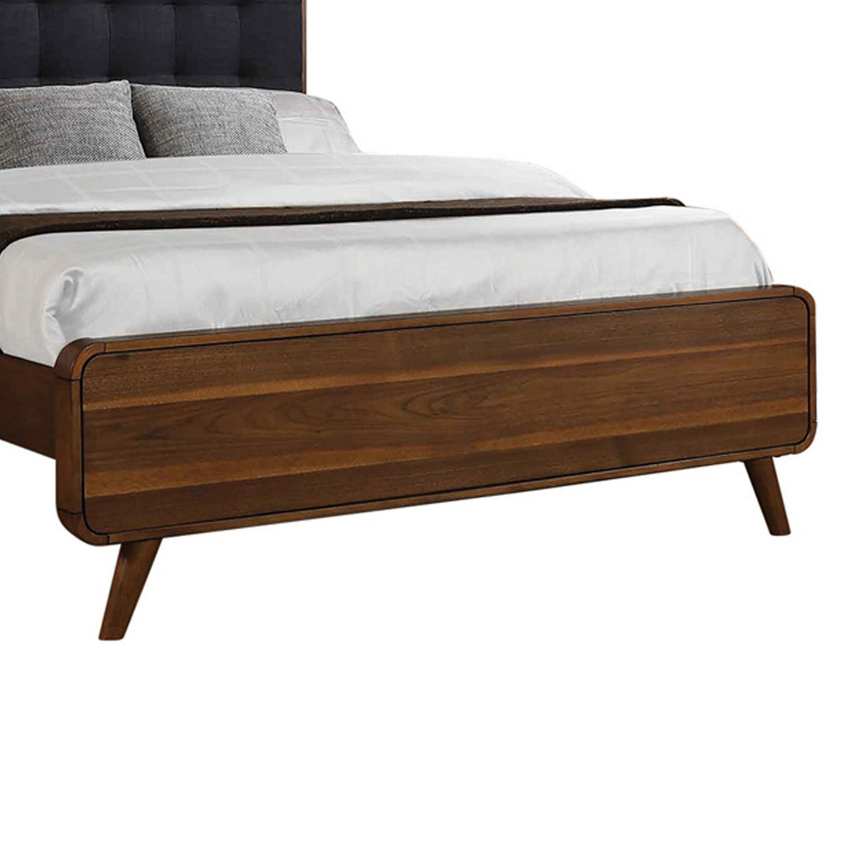 Platform Style Square Tufting Queen Bed with Rounded Corners,Brown and Gray
