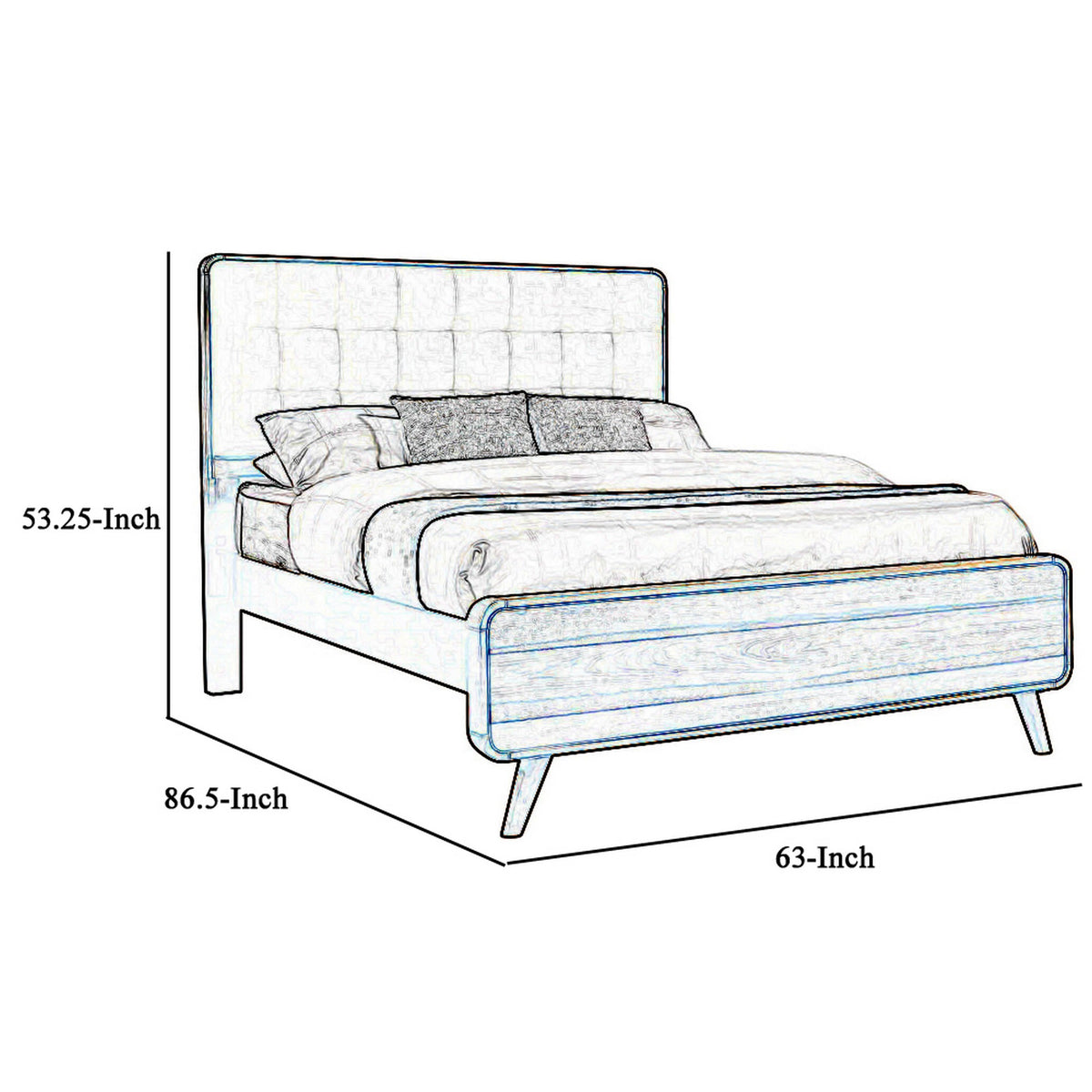Platform Style Square Tufting Queen Bed with Rounded Corners,Brown and Gray