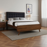 Platform Style Square Tufting Queen Bed with Rounded Corners,Brown and Gray
