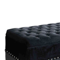 Leatherette Storage Bench with Nailhead Trims and Button Tufted Seat, Black - BM216194