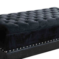 Leatherette Storage Bench with Nailhead Trims and Button Tufted Seat, Black - BM216194