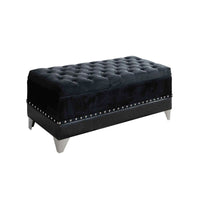 Leatherette Storage Bench with Nailhead Trims and Button Tufted Seat, Black - BM216194