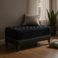 Leatherette Storage Bench with Nailhead Trims and Button Tufted Seat, Black - BM216194