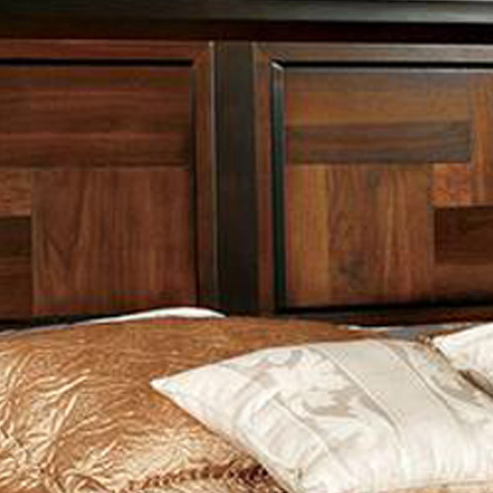 Transitional Style California King Wooden Parquet Design Bed, Brown - BM216251